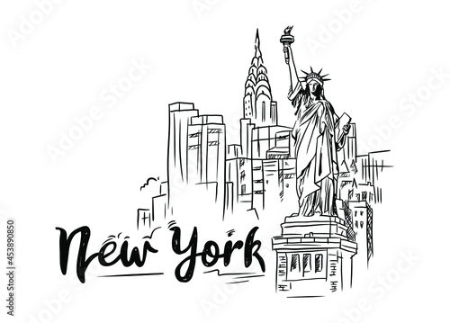 New York statue of Liberty vector hand-drawn illustration.
