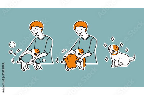 犬をシャンプーする流れ（シンプル）