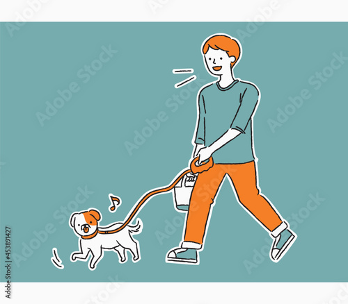 犬のお散歩をする男性（シンプル）