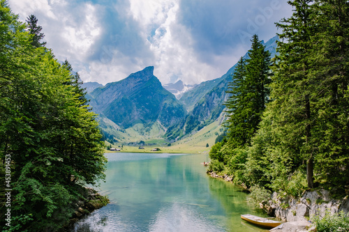 Lake Seealpsee near Appenzell in swiss Alps, Ebenalp, Switzerland. Swiss mountain view photo