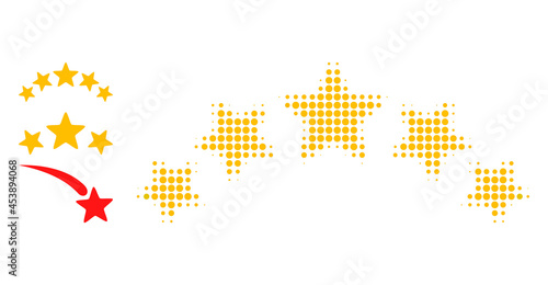 Halftone star rating. Dotted star rating made with small spheric points. Vector illustration of star rating icon on a white background. Halftone array contains circle points.