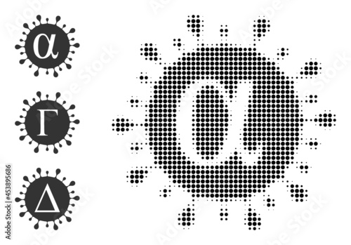 Halftone Alpha covid virus. Dotted Alpha covid virus constructed with small round dots. Vector illustration of Alpha covid virus icon on a white background. Halftone pattern contains round dots.