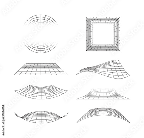 Perspective grid. 3d line surface of floor tiles horizon geometrical shapes garish vector stylized grid template