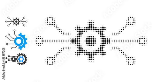 Halftone electronic machinery. Dotted electronic machinery generated with small round elements. Vector illustration of electronic machinery icon on a white background.