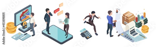 Startup project. Finding investments, partners and support team help guy sell business ideas vector isometric concept