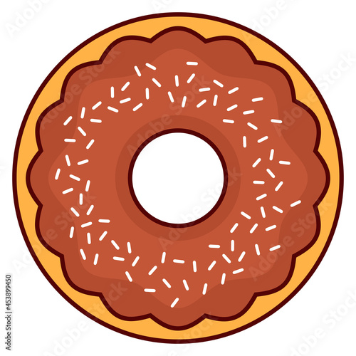 Sweet pastries pistachio donut covered with chocolate glaze.Vector flat illustration.Isolated on white background.