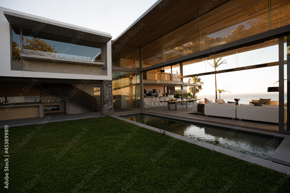 Swimming pool and patio of modern house Swimming pool and patio of modern house