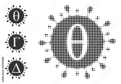 Halftone Tetta covid virus. Dotted Tetta covid virus constructed with small round elements. Vector illustration of Tetta covid virus icon on a white background.