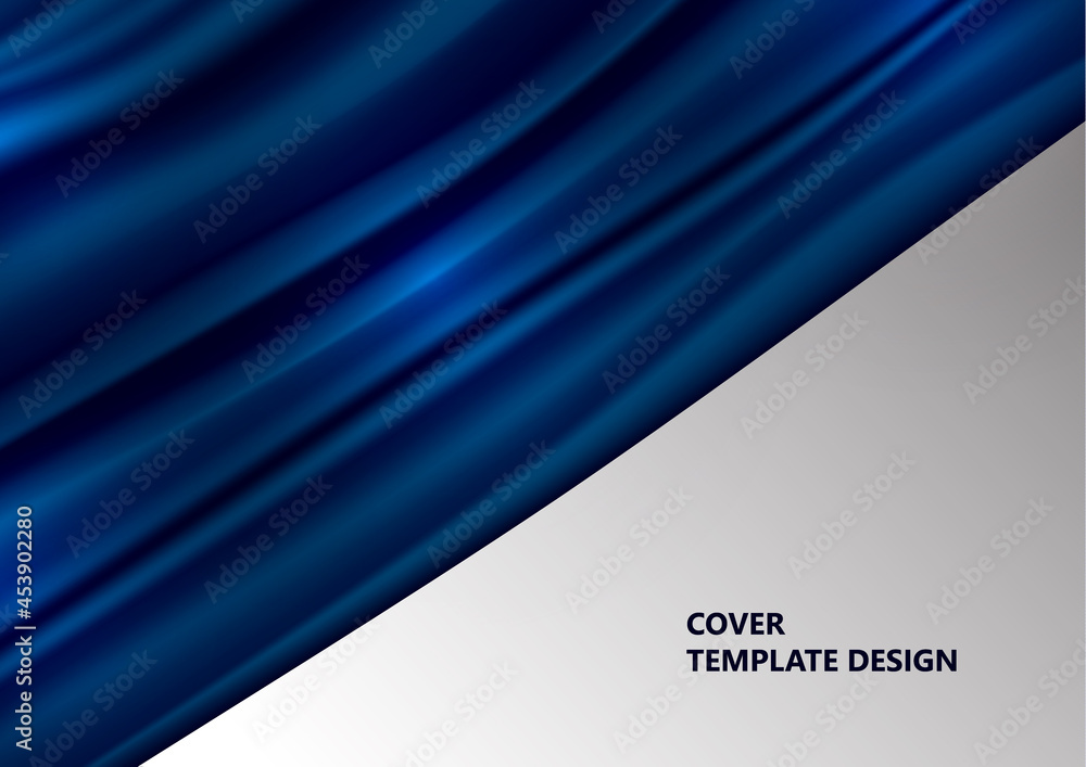 Blue satin wave background. Smooth shiny silk fabric texture, swirl of dark blue flow. Vector Blue satin wave background. Smooth shiny silk fabric texture, swirl of dark blue flow. Vector