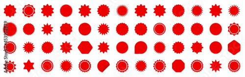 Set of red price sticker. Sale sticker collection. Set of red starburst, sunburst badges. Label icon sticker. Badge. Design elements - best for sale sticker, price tag, quality.  Vector illustration