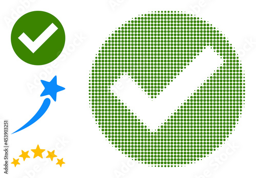 Halftone yes mark. Dotted yes mark made with small circle pixels. Vector illustration of yes mark icon on a white background. Halftone pattern contains circle pixels.