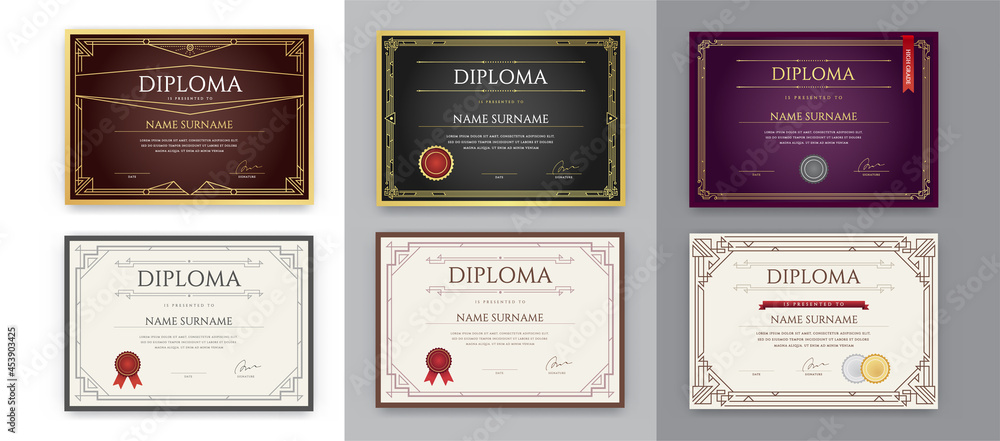 © ckybe - Big Set of 9 Diploma or Certificate Design Template. Ready for Print. Vector. © ckybe - Big Set of 9 Diploma or Certificate Design Template. Ready for Print. Vector.