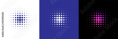 Set of 3 Circles in Retro Halftone Style. Halftone Dot Pattern. Vector Illustration. Colorful.