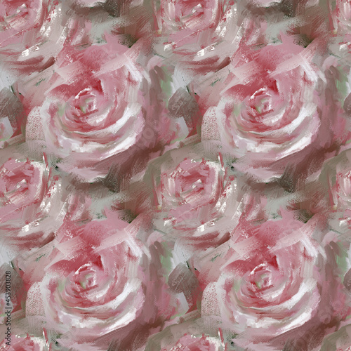 seamless pattern with rosebuds, hand-drawn in a picturesque style, oil painting., texture canvas, pink roses painted with paints