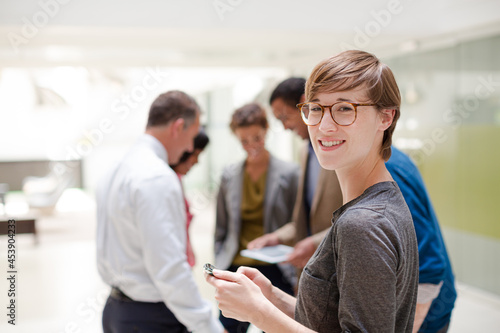 Businesswoman smiling in meeting