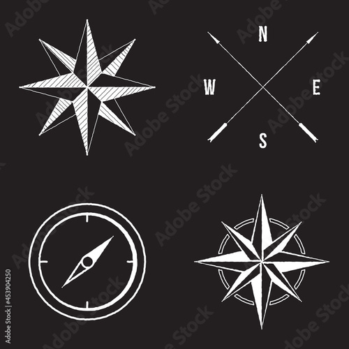 Set of compasses, hand drawn vector illustration