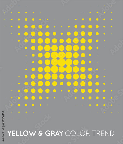 Yellow and Gray Trendy Color Circle in Halftone, Halftone Dot Pattern, Vector Illustration.