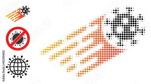 Halftone rush virus. Dotted rush virus constructed with small round points. Vector illustration of rush virus icon on a white background. Halftone array contains round dots.