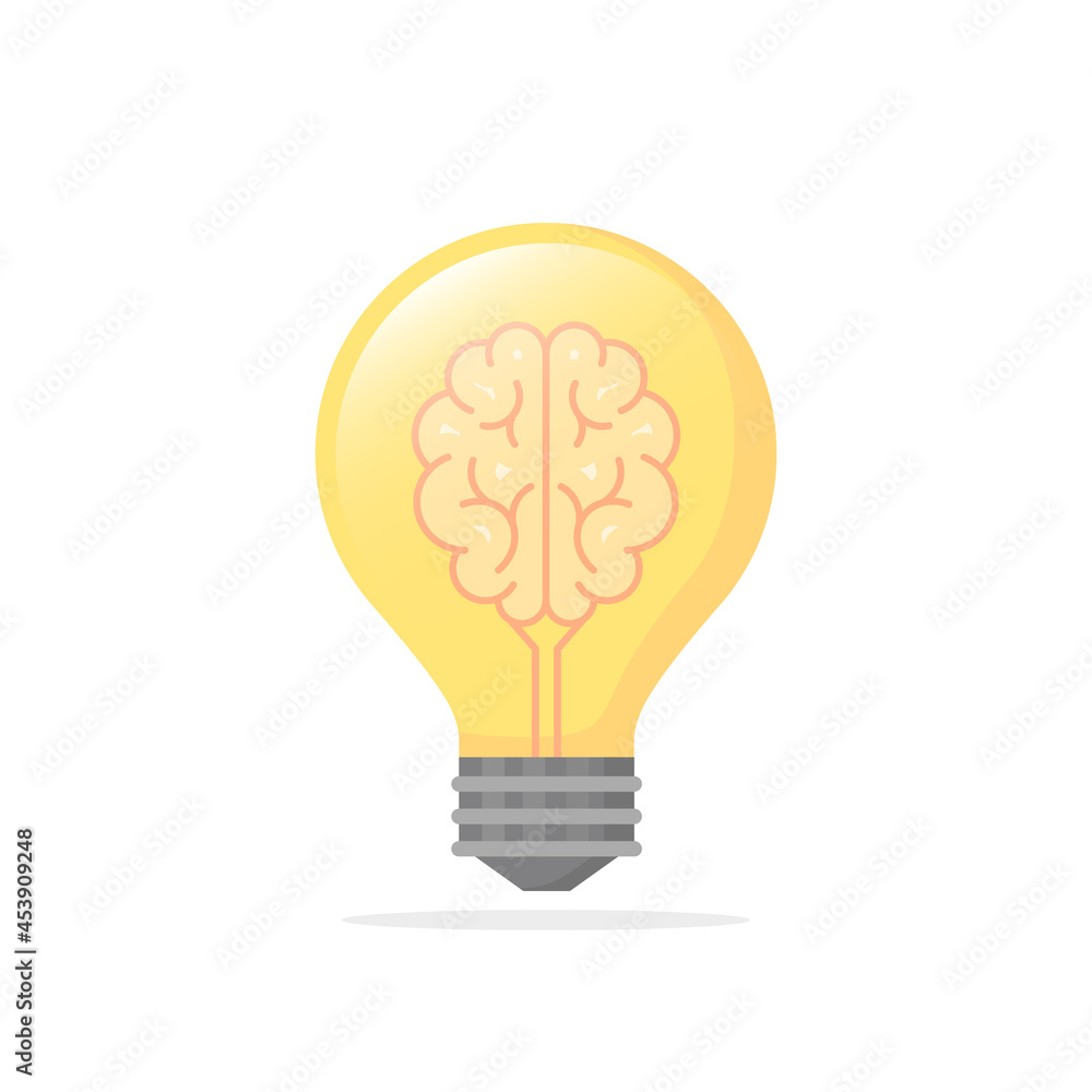 Human Brain in the light bulb vector flat design illustration Human Brain in the light bulb vector flat design illustration