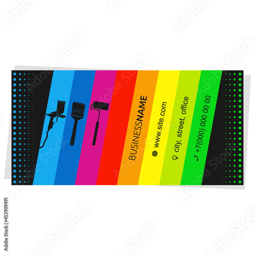 Business card concept paint roller, brush, spray gun for painter