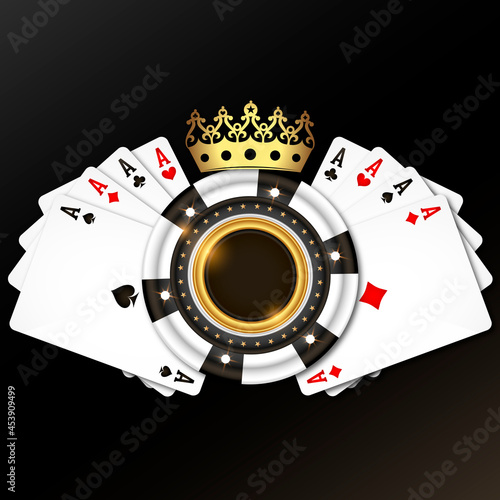 Playing cards aces playing chip and golden crown design