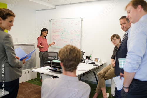 Businesswoman drawing on whiteboard in meeting