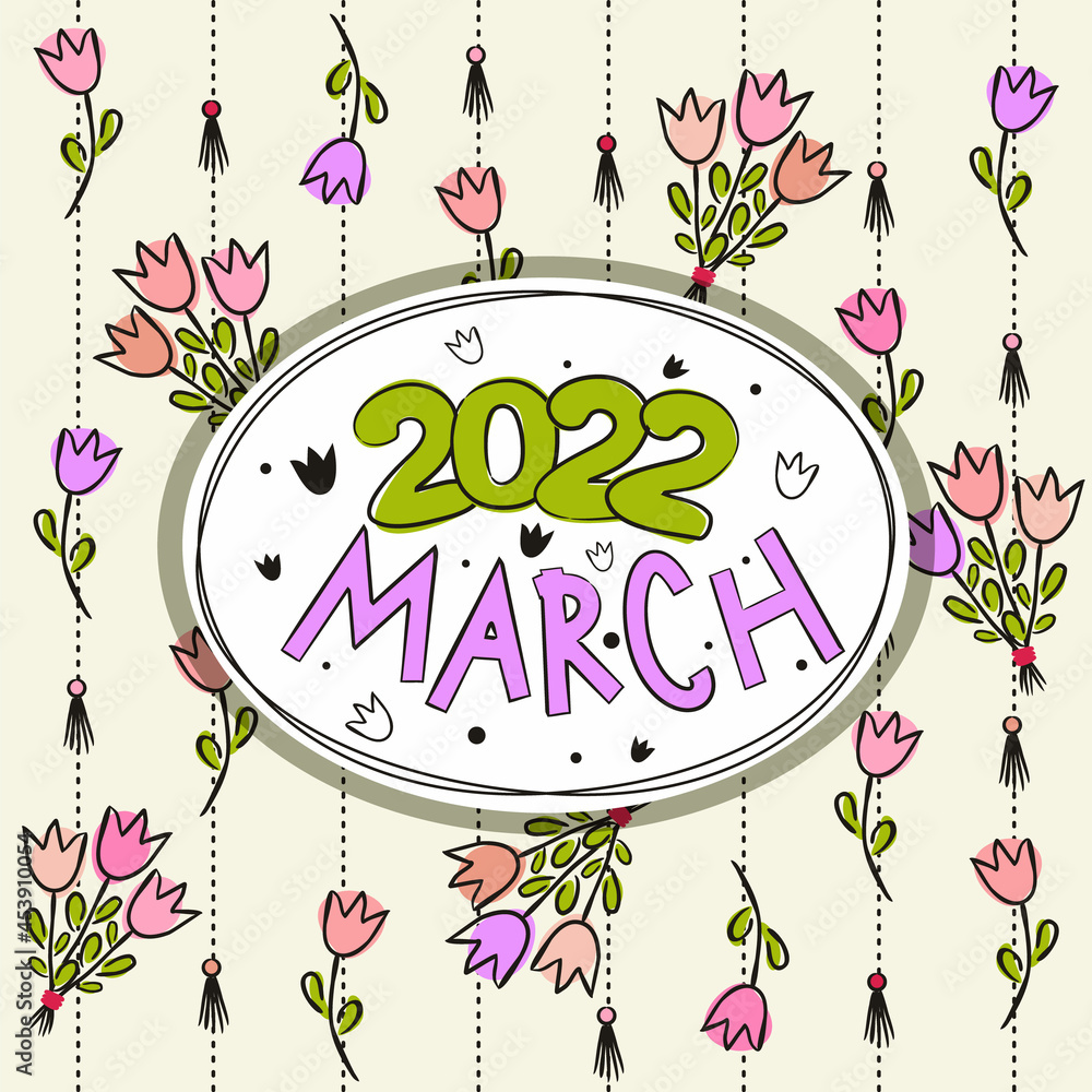 Thematic template for a calendar for 2022. The month of March