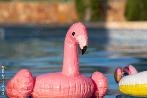 Fotografie plastic floaty flamingo in pool