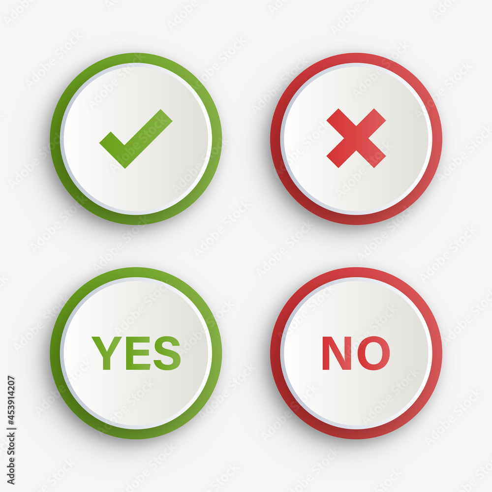 checkmark icons - check mark buttons - Green tick symbol and red cross sign in circle - approved and rejected symbols - yes and no buttons for apps and website checkmark icons - check mark buttons - Green tick symbol and red cross sign in circle - approved and rejected symbols - yes and no buttons for apps and website