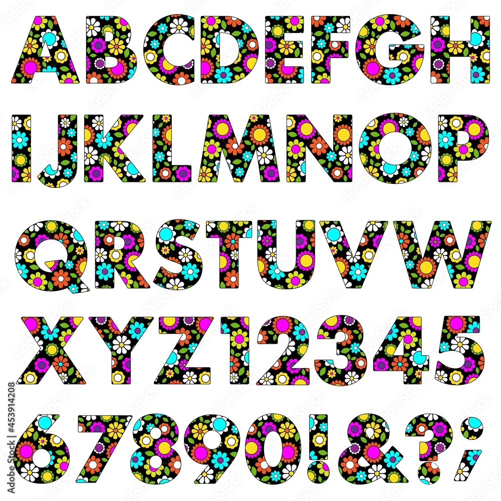 mod neon flowers vector pattern alphabet. mod neon flowers vector pattern alphabet.