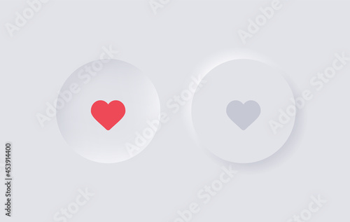 like icon love button in neumorphism style. for ui ux design elements or heart icon with neumorphic in modern circle