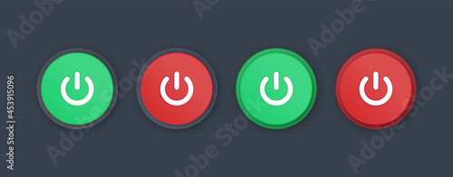  power button icon . Turn on, turn off - green switch on icon and red switch off icon - power buttons icons - ui ux user interface for apps and website 