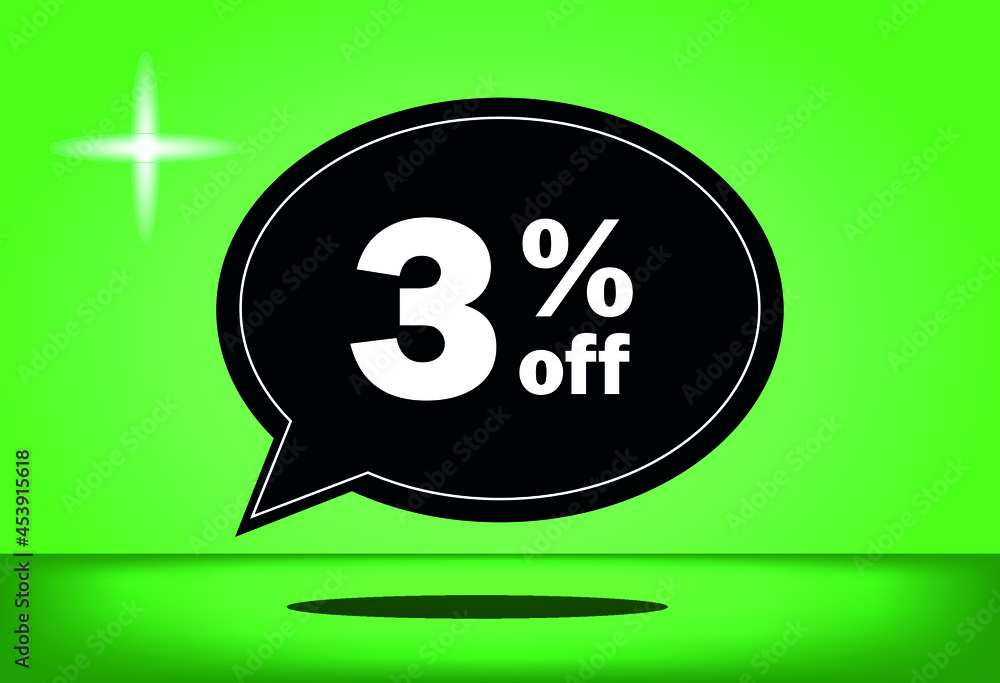 3% off - black and green floating balloon - with green background - banner for discount and reduction promotional offers 3% off - black and green floating balloon - with green background - banner for discount and reduction promotional offers