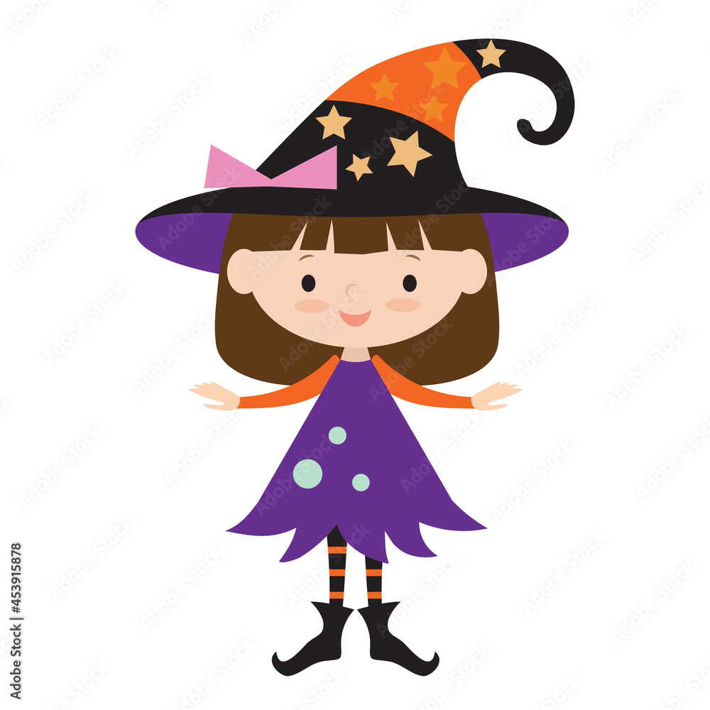 Cute Halloween witch girl vector cartoon illustration Cute Halloween witch girl vector cartoon illustration