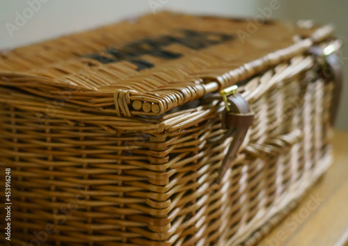a woven wicker hamper basket from Fortnum & Mason, London UK photo