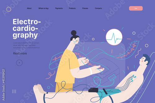 ECG electrocardiography - medical tests web template. Modern flat vector