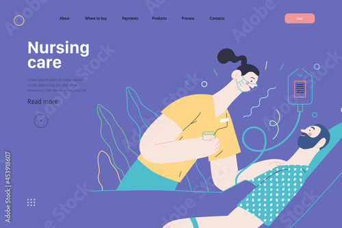 Nursing care - medical insurance illustration. Modern flat vector