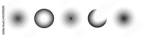 Set of halftone circles. Vector illustration.