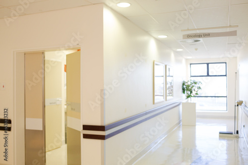 View of empty hospital hallway