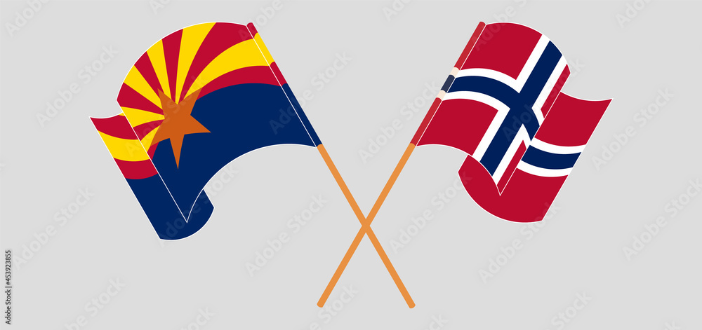 Crossed flags of the State of Arizona and Norway. Official colors. Correct proportion Crossed flags of the State of Arizona and Norway. Official colors. Correct proportion
