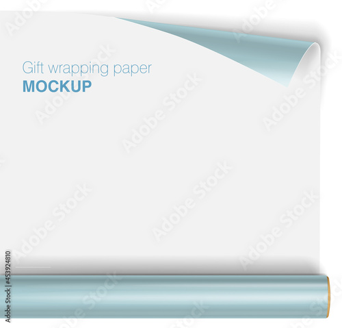 Vector gift wrapping paper rolls mock up on light background with transparent shadows. Template for your design. 