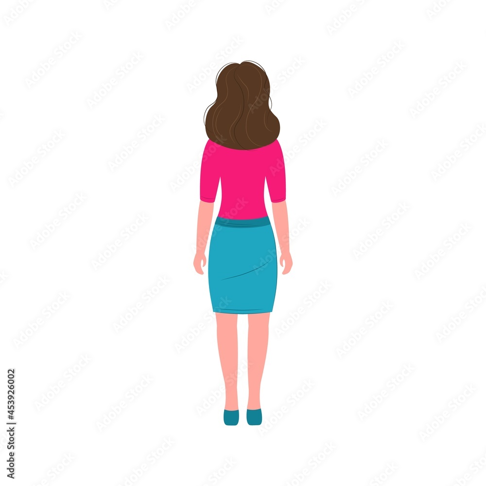 business woman isolated on white background. vector flat illustration. Back view. Happy young woman
business woman isolated on white background. vector flat illustration. Back view. Happy young woman