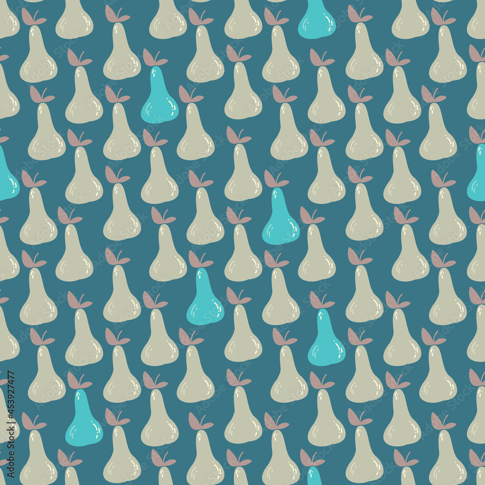 Seamless pattern with pears on a blue background. Vector illustration ...