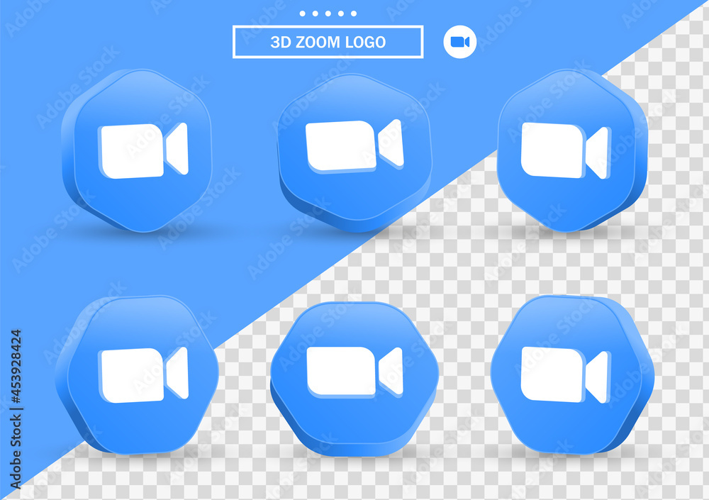 3d zoom meeting logo in modern frame, polygon for popular social media