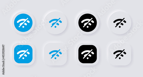 WiFi Off - no internet signal vector icon - no wi-fi connection icon, not connected signal wifi sign, Wireless in neumorphism buttons and neumorphic style - ui u user interface for apps and website
