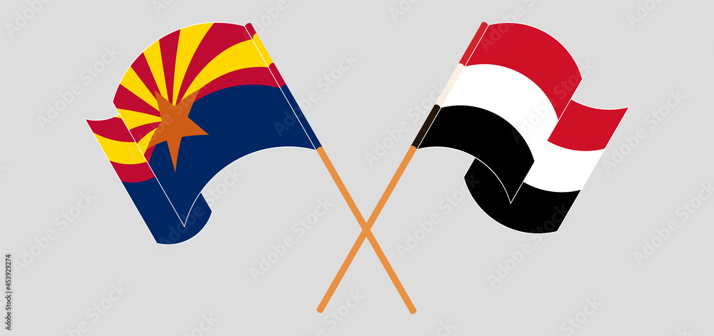 Crossed flags of the State of Arizona and Yemen. Official colors. Correct proportion Crossed flags of the State of Arizona and Yemen. Official colors. Correct proportion