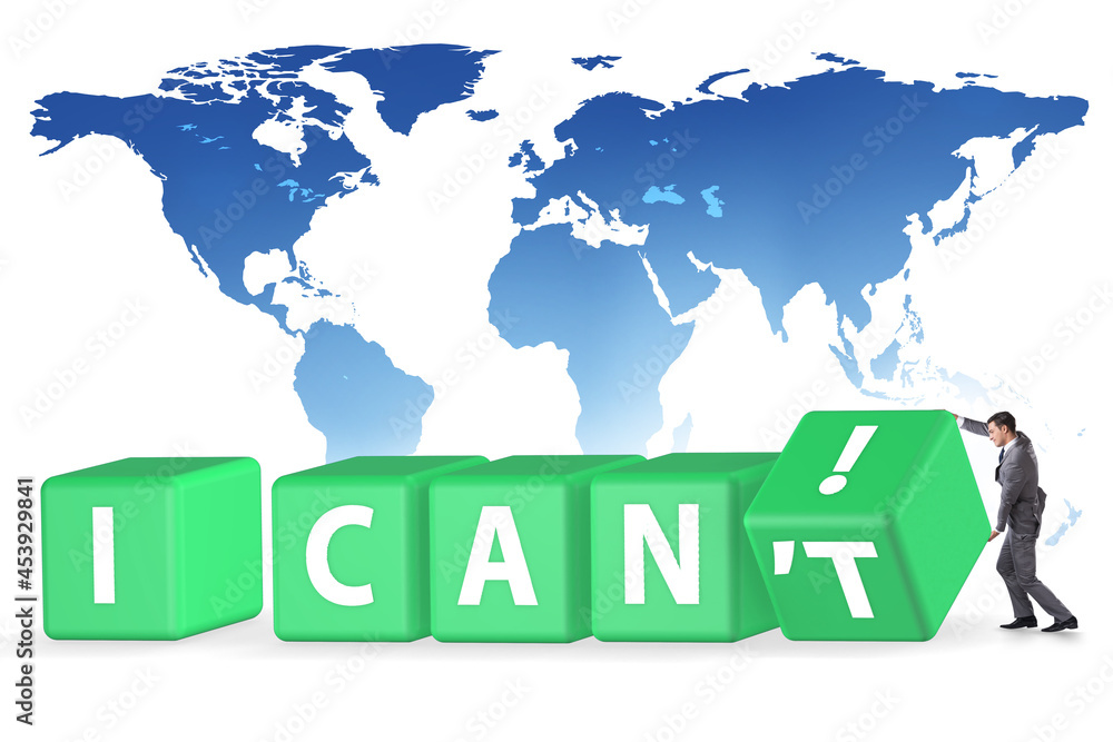 Determination concept with rotating cubes and businessman Determination concept with rotating cubes and businessman