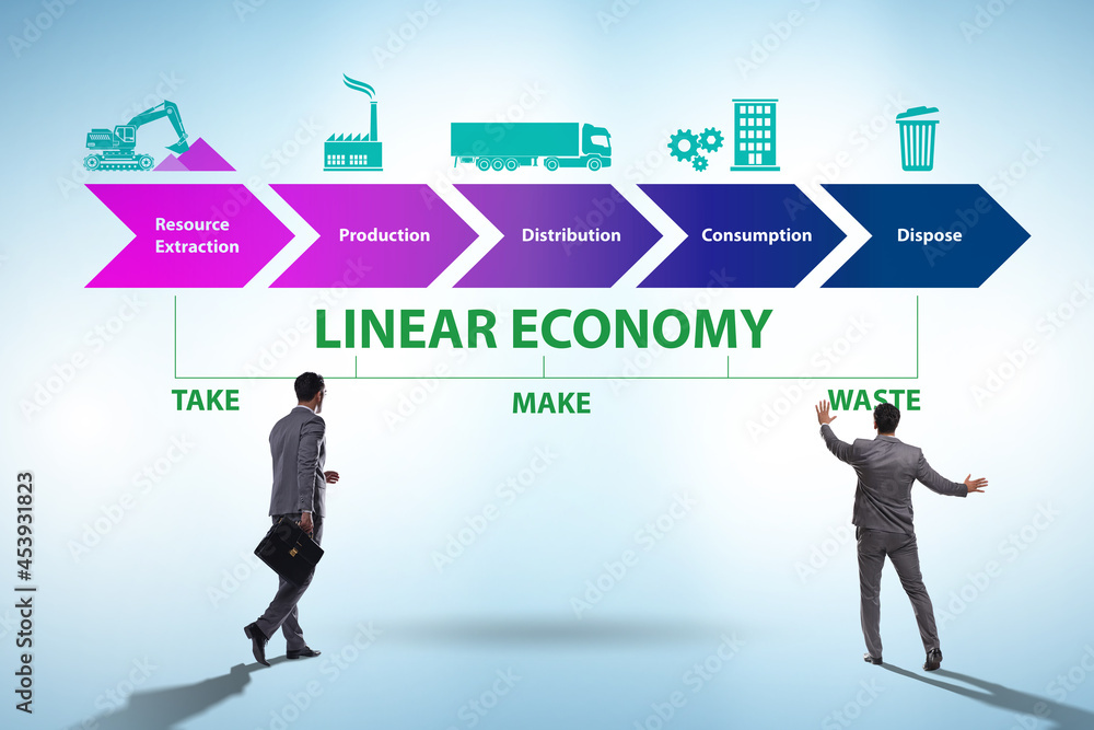 Concept of linear economy with businessman Concept of linear economy with businessman