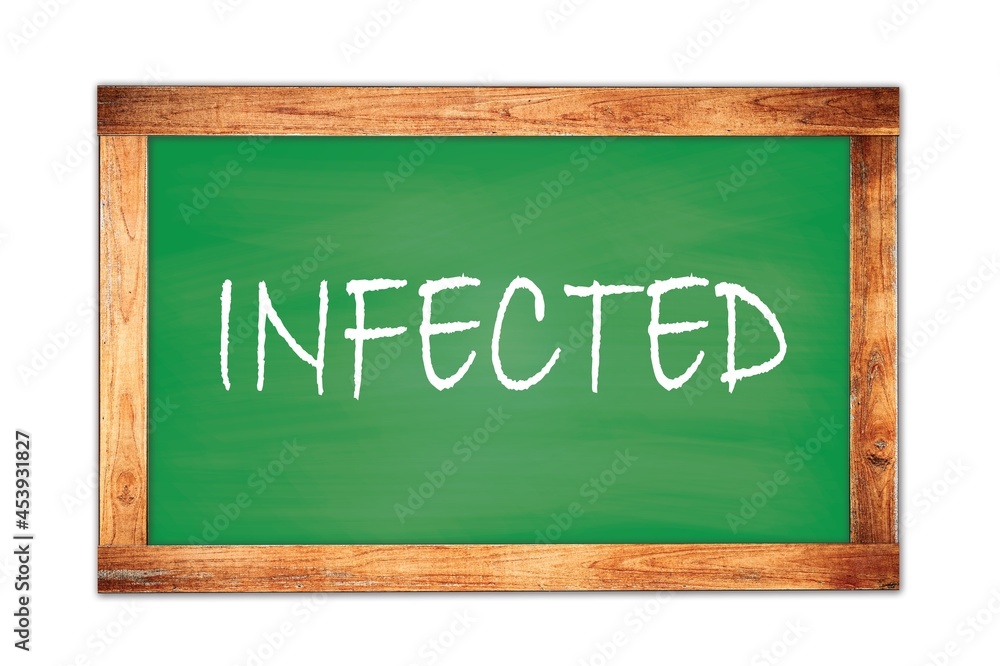 INFECTED text written on green school board. INFECTED text written on green school board.