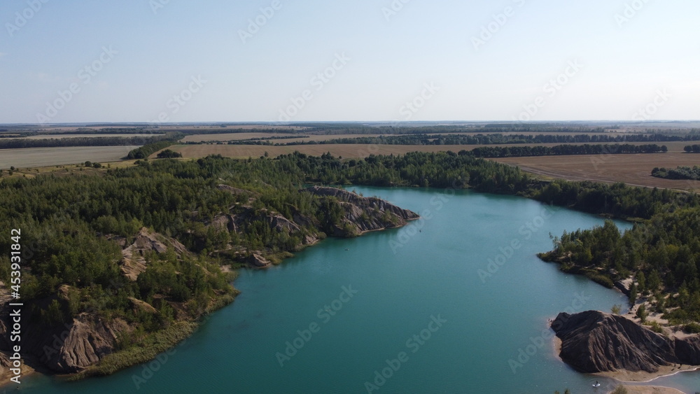 Hills and blue water. Romantsev mountains. The conductors of Tula, a photo from a drone